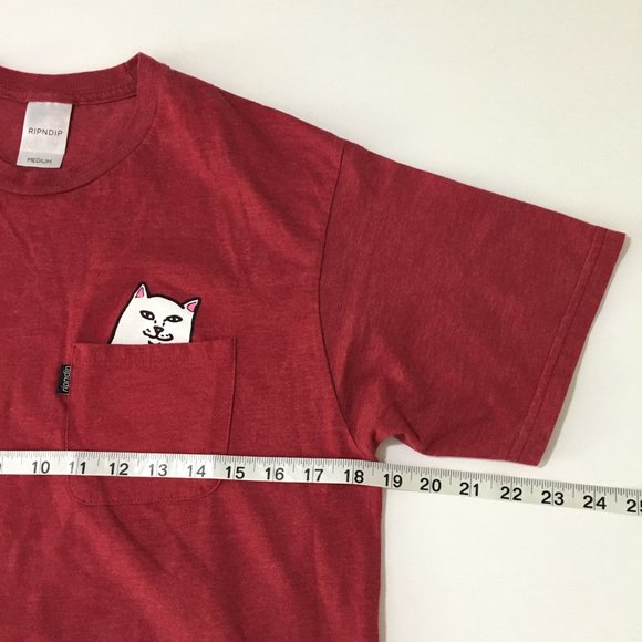 RIPNDIP Red Pocket T Shirt w/White Cat in Pocket Crew Neck Short Sleeves Size M - Picture 11 of 13